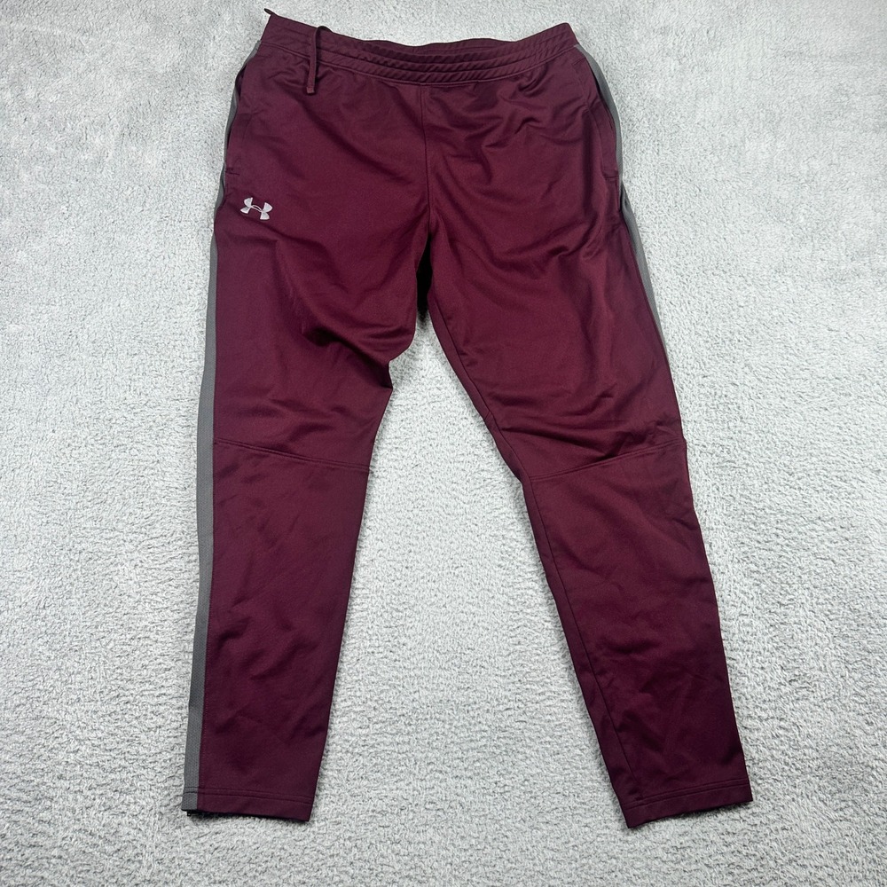 Under Armour Joggers Mens‎ XL Maroon Grey Fitted Tapered Athletic Pants Gym